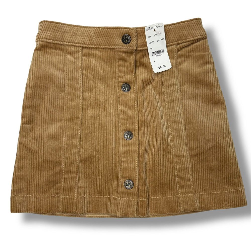 NWT Brooks Brothers Girls Corduroy Skirt Size 5 Snap Button Front Pockets‎ Tan